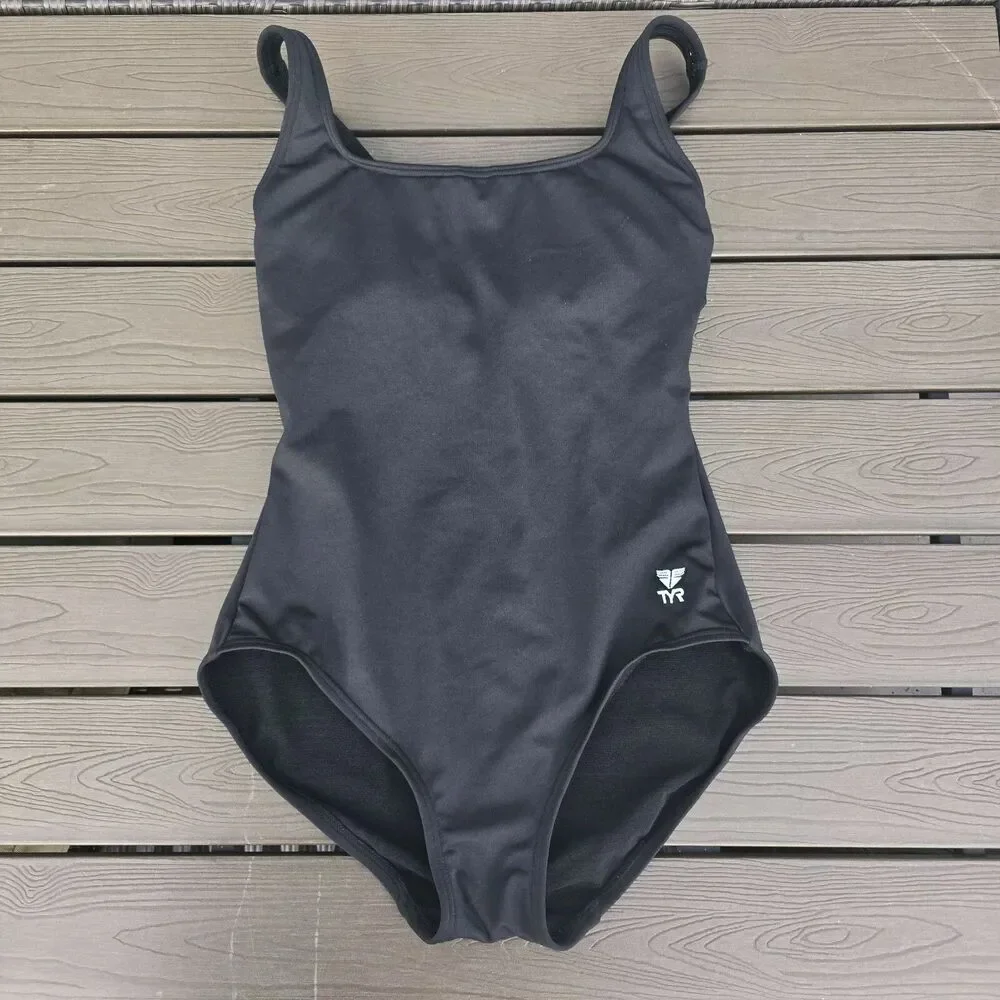 TYR Durafast Women's Solid Black Scoop Neck Controlfit 1 Piece Sz 16 New